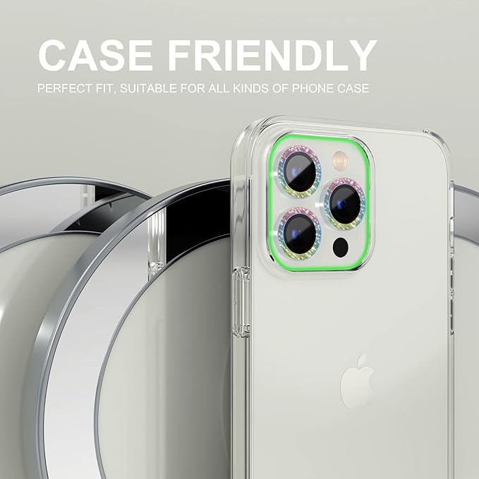 Choiche Compatible for iPhone 14 Pro/iPhone 14 Pro Max Camera Lens Protector Bling, 9H Tempered Glass Camera Cover Screen Protector Metal Ring Decoration Accessories (Glitter-Colorful)