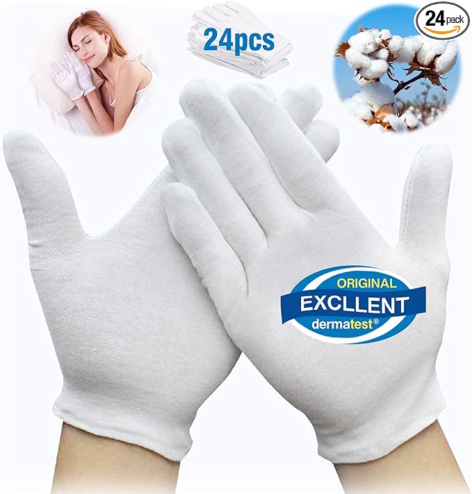 Cotton Gloves - 24pcs Soft White Gloves Moisturizing Eczema Gloves for Dry Hands SPA Inspection (Medium)