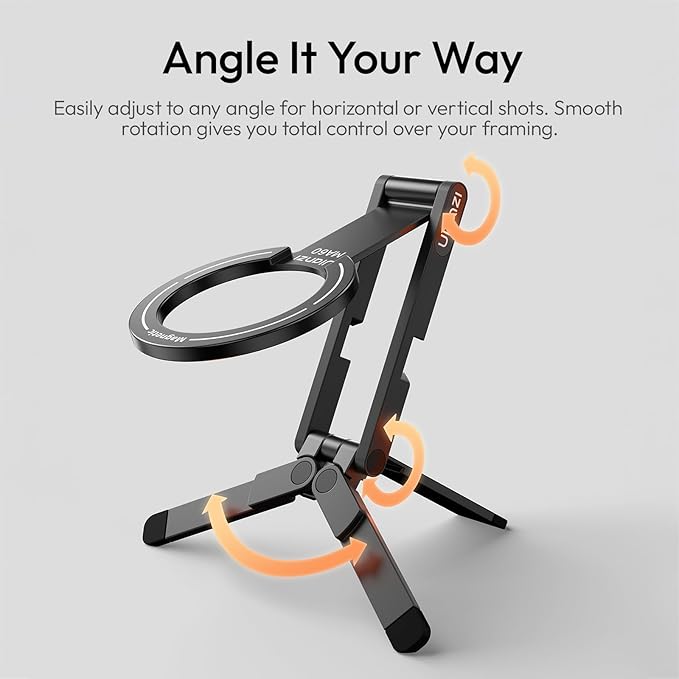 ULANZI MA60 Magnetic Phone Tripod Stand for iPhone - Aluminium Smartphone Mini Tripod Pocket Cell Phone Stand Strong Magnet Quick Mount Compatible with iPhone17 16 15 14 13 12 Series, Black