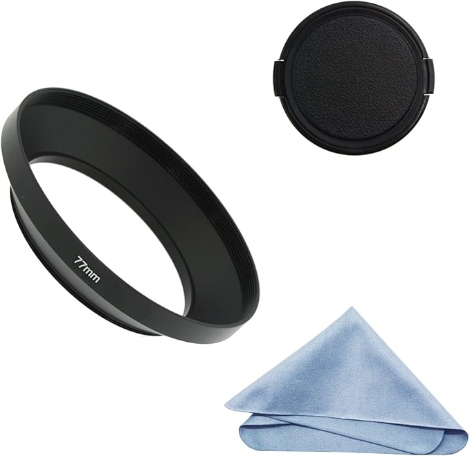 SIOTI 77mm Lens Hood, Oxidation Matte Anti Reflective Treatment, Aluminum Alloy, with 1 * 86mm Lens Cap, Compatible with Sony/Canon/Nikon/Fuji etc >16mm Camera Lens