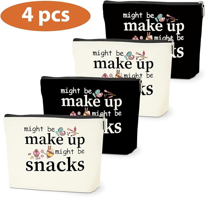 4 PCS Friend Gifts for Women Makeup Bag, Snack Bags, Funny Gifts Cosmetic Bags, Sister Birthday Christmas Graduation Friendship Gift for Daughter from Mom - might be makeup might be snacks
