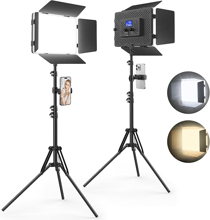 2 Pack Led Video Light Panel Lighting Kit with Barn Doors, 8000mAh Rechargeable Camera Light, 2500K-8500K Photo Light for Outdoor Indoor Photography Video Recording Live Streaming Zoom Calls
