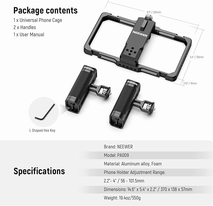 NEEWER 67mm Clip On Variable ND2-ND32 Phone Lens Filter Kit + PA009 Upgraded Phone Rig Vlogging Kit, Clip with Magnetic Adapter Ring/Cold Shoe/Locking Knob, HD Magnetic ND Filter for iPhone Samsung