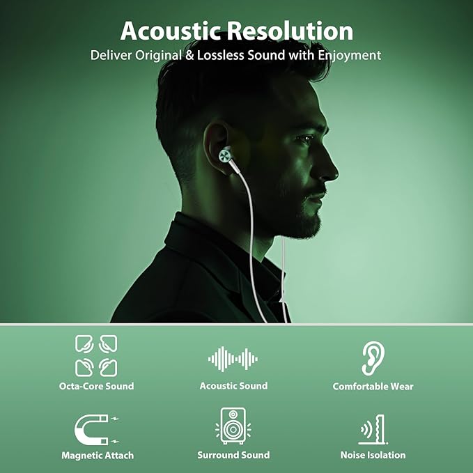 Jiunai USB C Earbuds for iPhone 17 16 15 in Ear Wired Headphones with USB C Plug Magnetic Stereo Volume Control Corded Type C Earphones for Samsung Galaxy S26 S25 S24 Ultra Pixel 10 for iPad Green