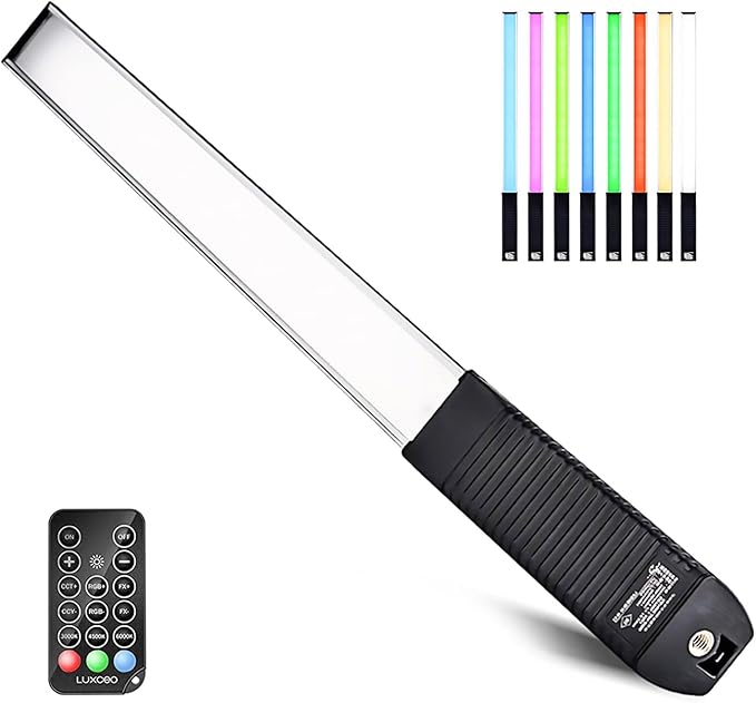 LUXCEO RGB LED Photography Lighting Portable Wand Handheld LED Video Light 1000 Lumens CRI 95+ USB Rechargeable with Remote Control, Carry Bag, Adjustable Color Temperature 3000K-6000K and 36 Colors