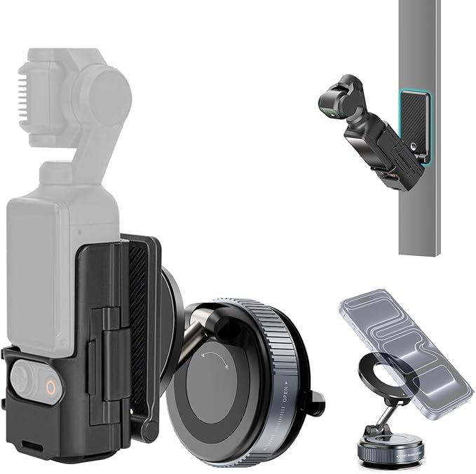 All-in-One Mount Kit for DJI Osmo Pocket 3 and Phone | Car Windshield Suction & Magnetic Base Combo | Hands-Free Modular Accessories for Dashcam Vlogging Fitness Recording