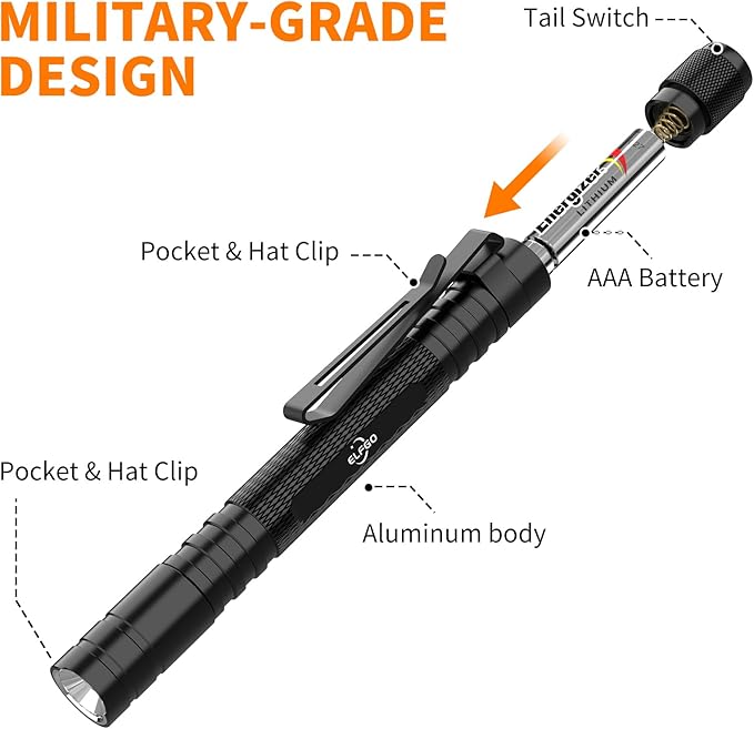 LED Pen Light, Zoomable Penlight Flashlight, 270 Lumens Pocket Size Clip Flashlight Small Mini Handheld Slim Flash Light for Nurse, Medical, Inspection, Repair, Engineer, Doctor