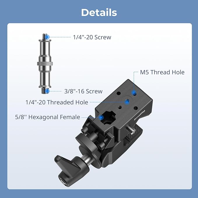 SMALLRIG Super Clamp Kit, Heavy Duty Max Load 33lb /15kg, with a 1/4"-20 & a 3/8"-16 Top Screw on a 5/8" Stud, for Photography Studio Video Camera Lighting, for Round Pipe and Flat Surface (Pack of 4)
