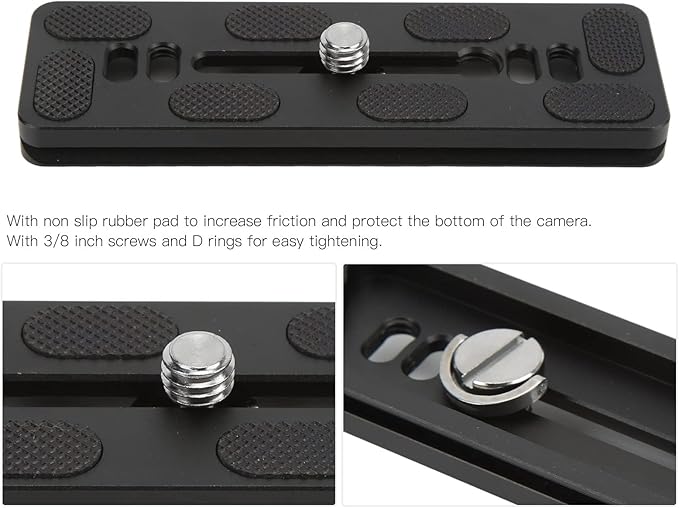 120mm Quick Release Plate with 3/8 Inch Screw and D Ring for Arca Swiss Standard Camera Tripod Ball Head, CNC Machined Aluminum Alloy with Non - Slip Rubber Pads