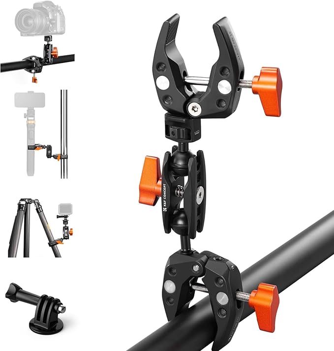 K&F Concept Magic Arm with Super Clamp + Double Camera Super Clamp for Chair, Pole, Tripod, 1/4" Threads Max Load Capacity 1.5KG