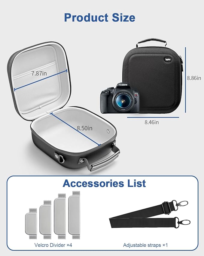Krypthos Travel Camera Storage Case Compatible with Canon EOS Rebel T7/ R100/ R50/ 90D/ 2000D Nikon D7100/ D7500 Sony Alpha ZV-E10, Camera Protective Storage Holder Organizer Bag Carrying Bag