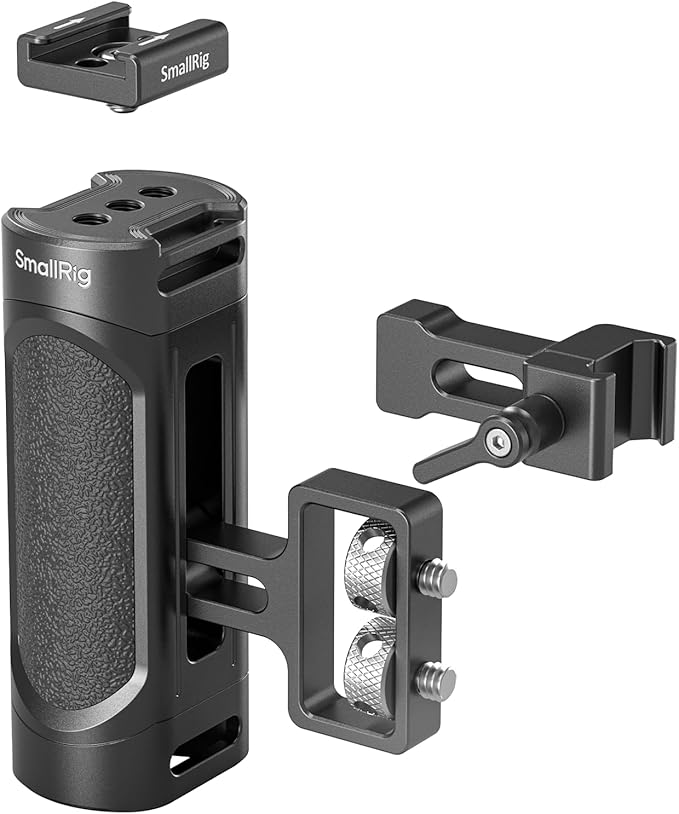 SmallRig Mini Camera Side Handle with NATO and 1/4"-20 Screws Installation Options, for Left and Right Hand, with 1/4"-20 Threaded Holes, Wrist Strap Holes, Cold Shoe, Up and Down Adjustable