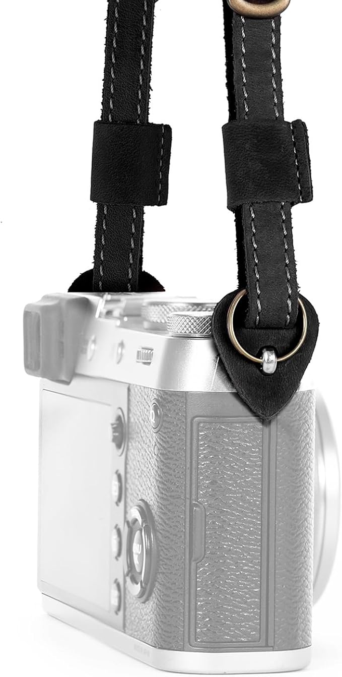 MegaGear SLR, DSLR Sierra Series Genuine Leather Camera Shoulder or Neck Strap, Black