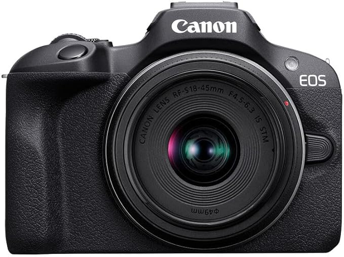 Canon EOS R100 Mirrorless Camera with 18-45mm Lens Bundle | 24.2MP APS-C Sensor, Dual Pixel AF & 4K Video | Great for Beginners, Travel, & Family Photography (6052C012) + 64GB Card + Bag + More