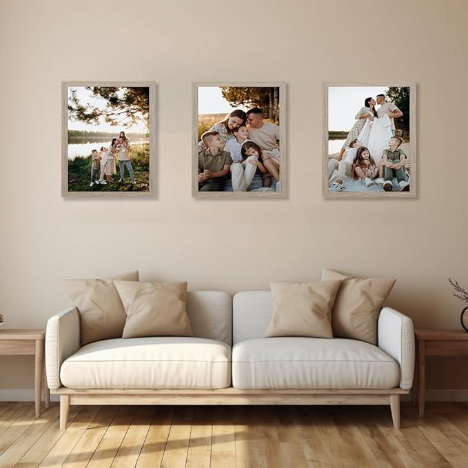 kennethan 11x14 Picture Frame Gray Set of 3, Wooden Poster Frame for Wall Mounting Display for Home, Office,Gallery,Holiday with Photos, Posters, Puzzles