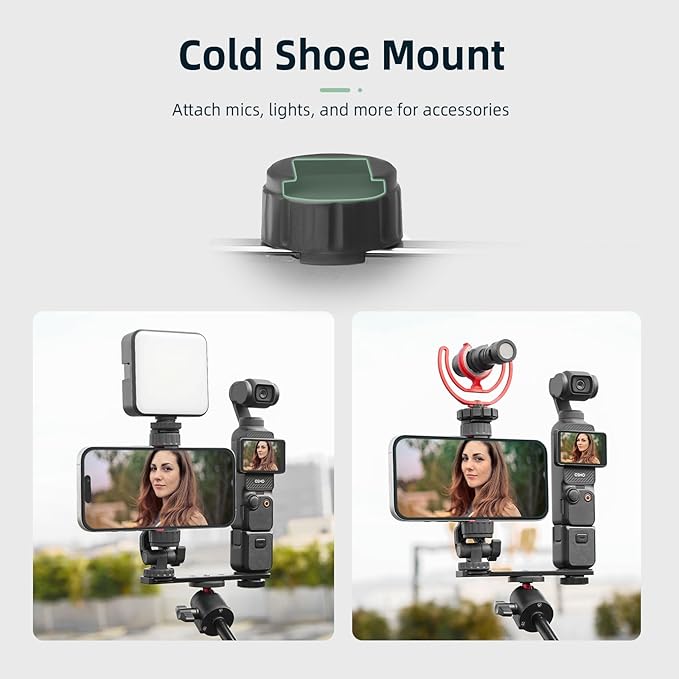 BRDRC Pocket 3 Phone Holder Mount, Metal Expansion Adapter Phone Clip with 1/4” Screw and Cold Shoe for DJI Osmo Pocket 3 Creator Combo Accessories - Can be Used with Tripod Selfie Stick