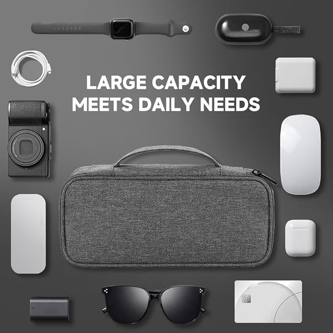 Teskyer Tech Organizer Pouch – Portable Waterproof Electronics Bag with Compartments for Cables, Chargers, Earbuds & Phone (Dark Grey)