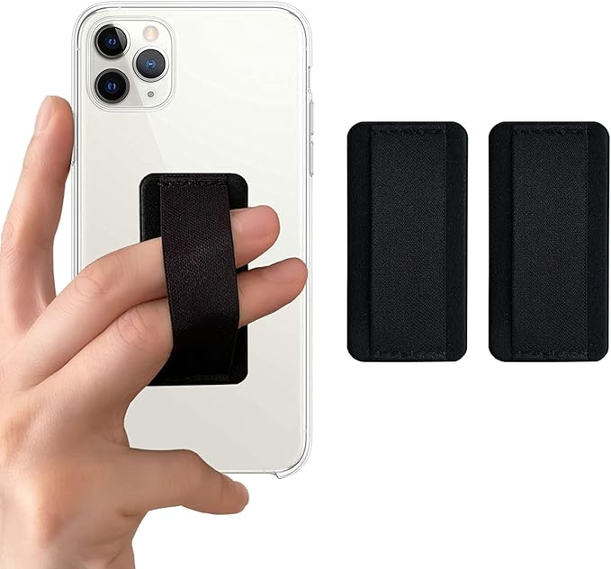 [2 Pack] Ultra Slim Phone Grip Strap for iPhone 15 14 13 Pro Max & Samsung, Soft Nylon Finger Holder, Wireless Charging Friendly, Anti-Drop - Black