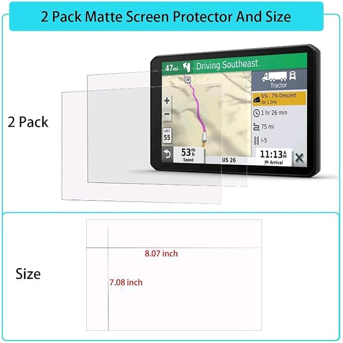 i-Tensodo 2 Pack Universal Trimmable Matte Screen Protector for All Smart Navigation, Anti-Glare Anti Finger Print, Sizes: 8.07 x 7.08 inches