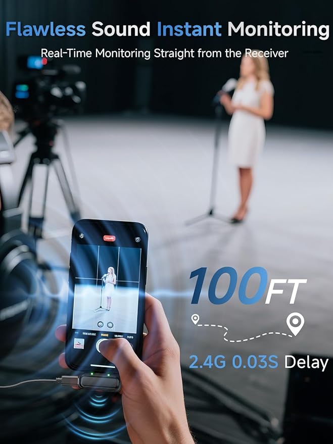 Wireless Lavalier Microphone for iPhone 15/16 & Android & PC, Magnetic Clip-On Lapel Mic with 2.4G Noise Canceling, Plug-Play Mini Microphone for Video Recording, Interviews, TikTok, YouTube