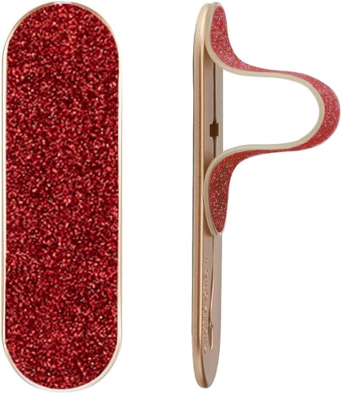 Momostick Flatstick, Cell Phone Finger Grip Strap Holder for Hand, Cell Phone Stand, New Slim Finger Loop Selfie Grip Compatible with Most Smartphones -Glitter Red