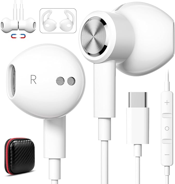 USB C Headphones with Microphone for iPhone 17 Pro Max 17e 16e 16 15 Plus,Type-C Headphones for Google Pixel 10a Wired Earbuds Magnetic Sport Earphone for iPad/OnePlus 15/Samsung S26 S25 Flip 6 Fold 7