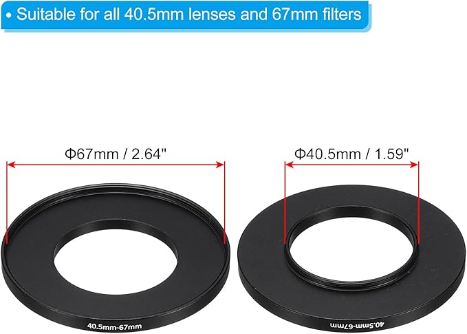 PATIKIL 40.5mm-67mm Metal Step Up Ring with Cleaning Cloth, 2 Pack Camera Lens Filter Adapter Ring Aluminum Filter Adapter Ring for Camera Lenses Hood, Black
