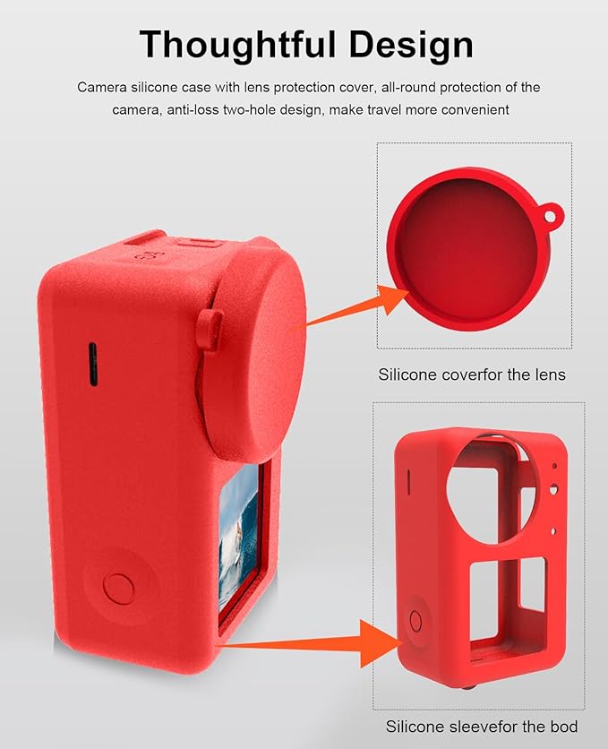 PULUZ Silicone Protective Case for DJI Osmo Action 5 Pro/4/3 with Lens Cap,Dust-Proof,Slim Durable Lightweight Rubber Soft Silicone Camera Protective Cover Accessories(Red)