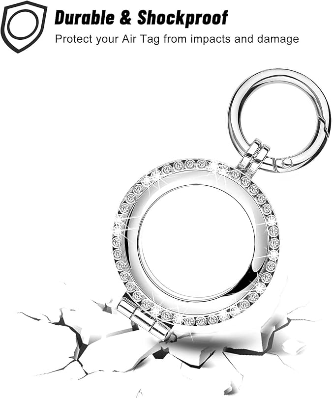 Case Compatible for Apple AirTag (2021), AirTag Diamond Rhinestone Bling Keychain Cover, Metal Protective Holder for AirTag Accessories (Silver)
