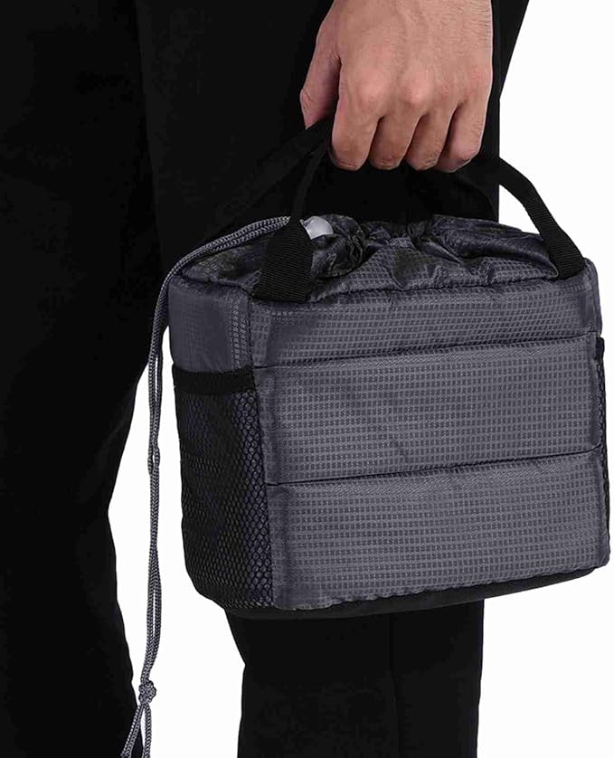 ZJchao Camera Bag, Camera Bag Insert Shockproof Padded Divider Drawstring Closure for DLSR (Grey)