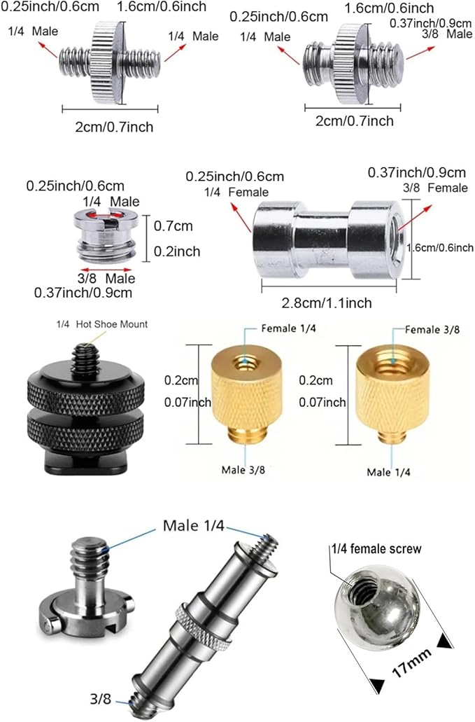 30Pack Camera Tripod Screw Mount Kit 1/4 to 3/8 Inch Threaded Converter Adapter 1/4 Swivel Ball Head and Hot Shoe E Clip for DSLR/Monopod/Flash Light/Quick Release Plate