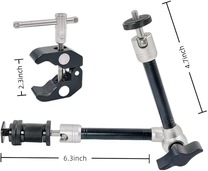 11" Articulating Magic Arm with Super Clamp, 1/4" & 3/8" Thread Screws, 360° Dual Ball Heads, Friction Power Arm Suitable for Monitor, DSLR, Microphone, GoPro, SmallRig, LED Light, Action Cameras