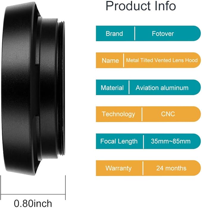 39mm Hollow Lens Hood Universal Metal Hollow Vented Tilted Curved Lens Hood Sunshade with Centre Pinch Lens Cap for Leica Canon Nikon Sony Pentax Olympus Fuji Camera + Microfiber Cleaning Cloth