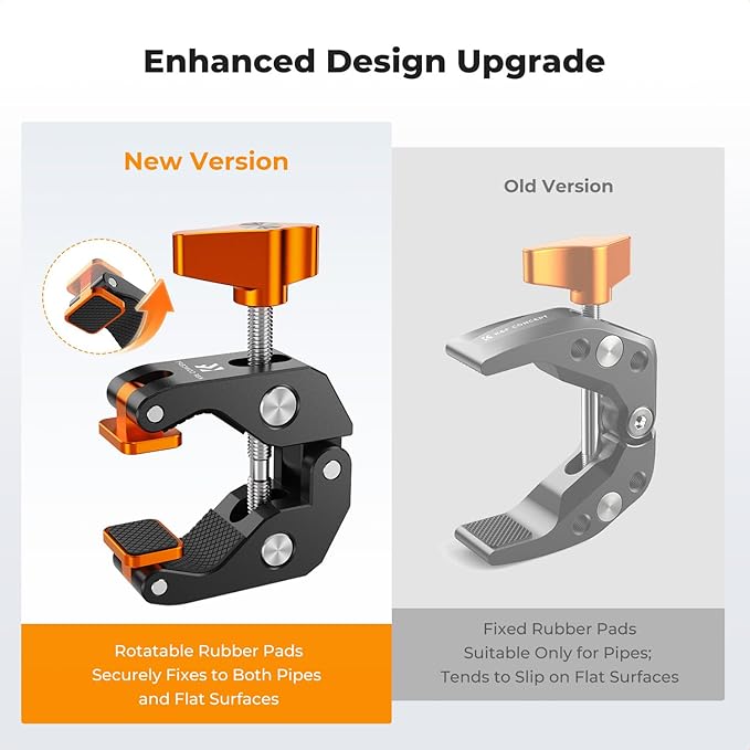 K&F CONCEPT Camera Mount Clamp, Super Crab Clamp with Rotatable Clamping Block, 1/4" and 3/8" Thread Holes for Round Pipe Flat Surface, Camera Mounts, and Other Photographic Accessories