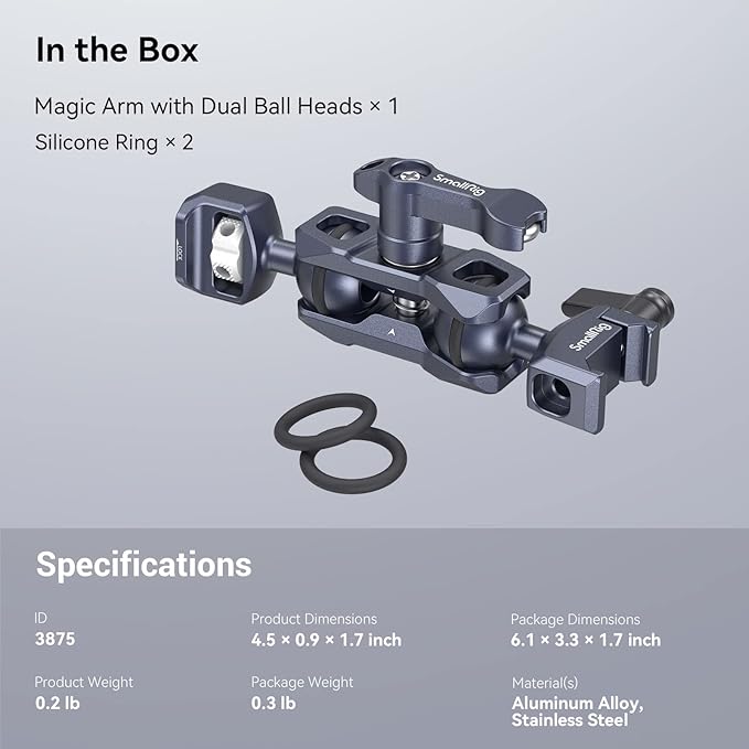 SmallRig Articulating Magic Arm with NATO Clamp and 1/4"-20 Screw (with Retractable Pins), 360 Degree Rotation, Max Load of 12 Ib Magic Arm for Field Monitor, Camera and Lights 3875