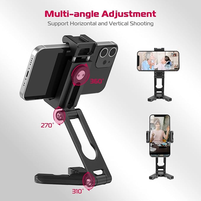 ULANZI Phone Tripod Mount 2 Cold Shoes & Arca Port, HP004 Metal 360° Smartphone Tripod Adapter for iPhone, Cell Phone Vlog Tripods Grip Stand Holder for Desktop Video Live Streaming Vlogging Rig