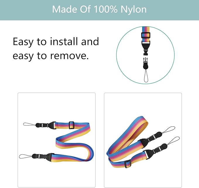 Adjustable Shoulder Strap:Comfortable iPad Strap Nylon Neck Lanyard for iPad/Samsung Tablet Case,Camera Binocular Crossbody Laptop Luggage Bag (Rainbow B)