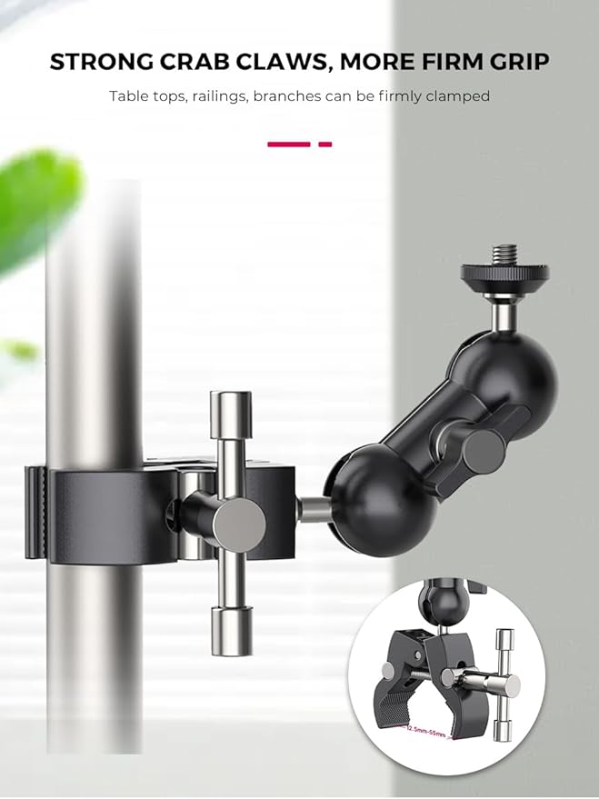 Double Ballhead Magic Arm Camera Clamp Mount Monitor Mount Bracket with Super Clamp with 1/4" and 3/8" Thread for DSLR Camera Rig, LCD Monitor, LED Flash Lights