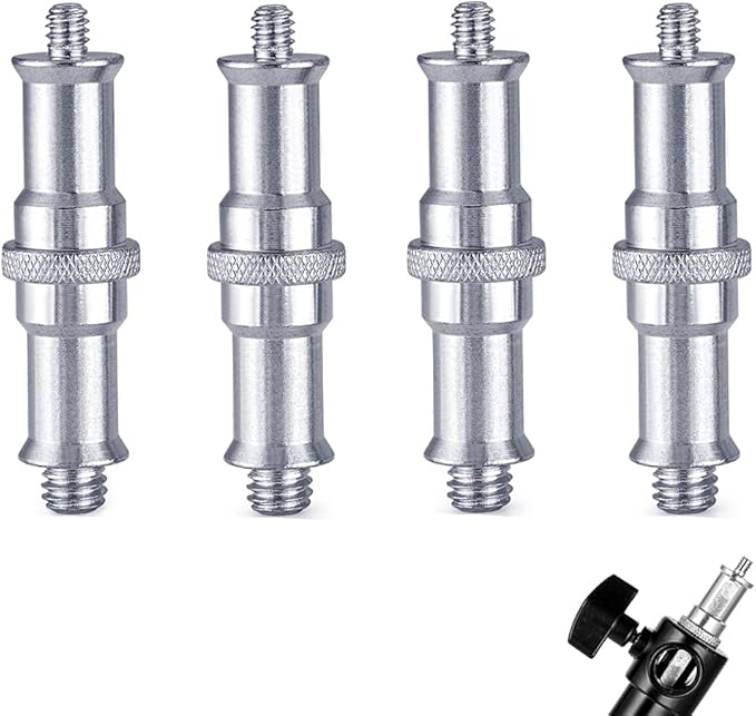4 Pieces Standard 1/4 to 3/8 inch Metal Male Convertor Threaded Screw Tripod Adapter Spigot Stud for Flash Holder, Studio Light Stand, Ball Head, Hotshoe/Coldshoe Adapter, Wireless Flash Receiver