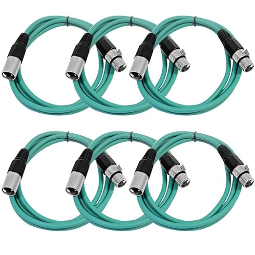 Seismic Audio - SAXLX-6-6 Pack of 6' Green XLR Male to XLR Female Patch Cables - Balanced - 6 Foot Patch Cords