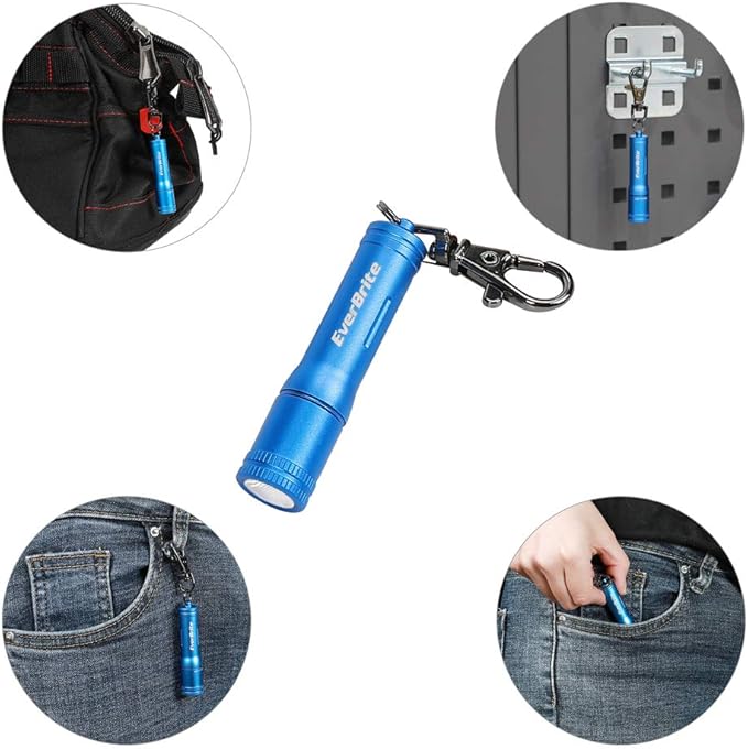 EverBrite Keychain LED Flashlight Mini Bright Key Ring Portable Pocket Torch for EDC, Party Favors, Night Reading, Camping, Power Outage, Emergency, AAA Battery Included, Blue