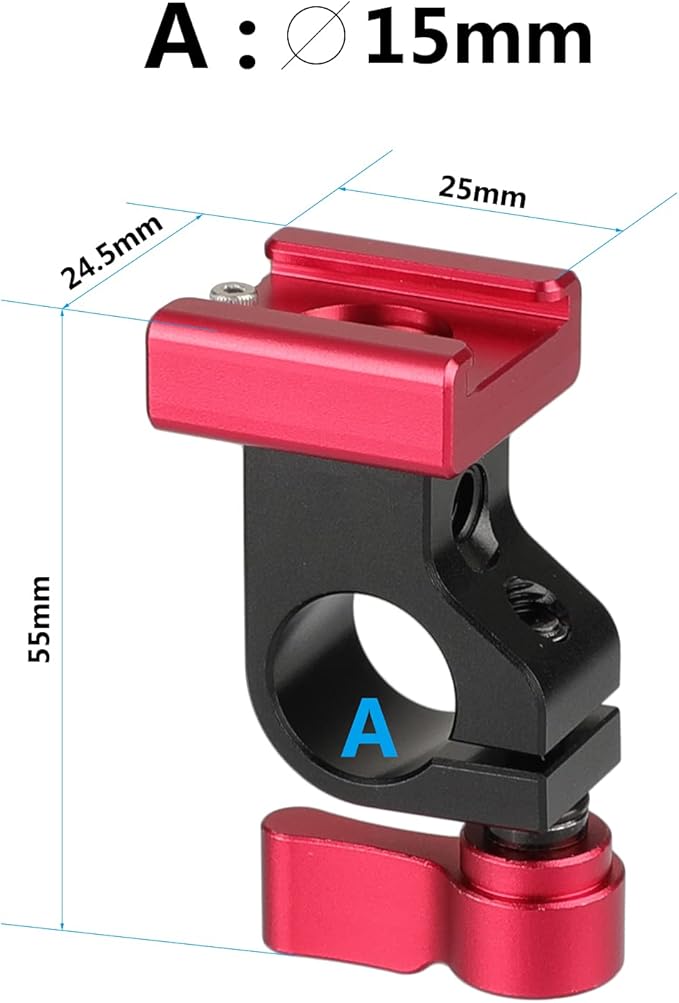 CAMVATE 15mm Side Single Rod Clamp with Cold Shoe Mount Adapter for Camera Accessories(Red) - 2811