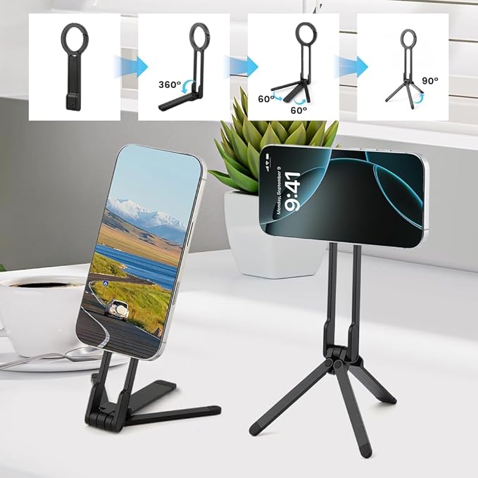 Magnetic Phone Tripod Foldable Aluminum Mini Tripod for i-Phones, Magnetic Pocket Phone Tripods Quick Mount Compatible with Mag-Safe for i-Phones 17/16/15/14/13/12