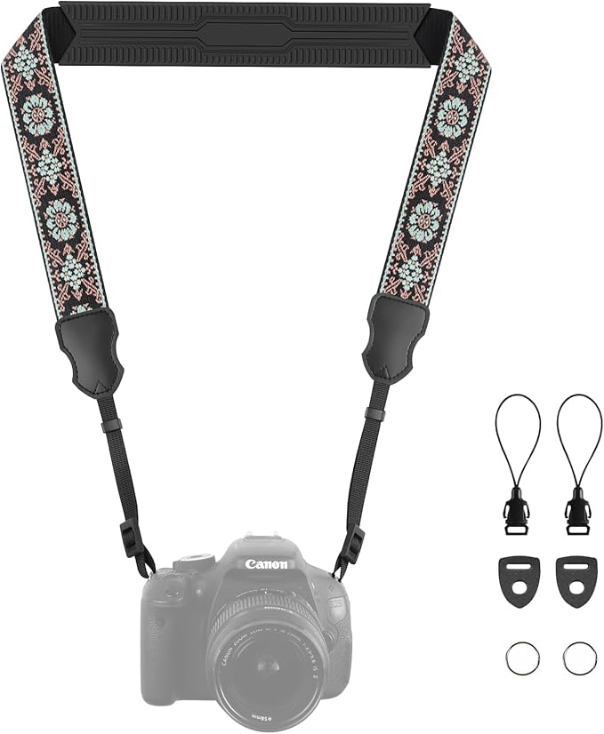 Neck Strap Silicone Camera Straps - Padded Camera Strap, 1.5" Wide Adjustable Nylon Shoulder Strap - Compatible with Canon, Nikon, Sony, and More DSLR and Mirrorless Cameras (Green)