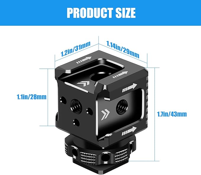 3 Port Cold Shoe Mount Adapter with 1/4"-20 Thread for Camera Cage Flash LED Monitor Microphone, Aluminum Camera Triple Cold Shoe Extension Hot Shoe Mount Adapter Compatible with DSLR/SLR Camera