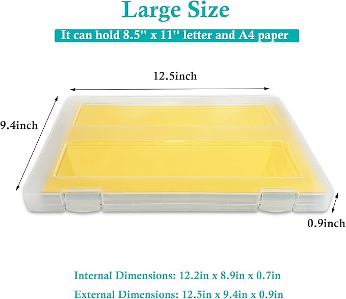 Urciwos A4 Paper Organizer Box, 4 Pack Scrapbook Paper Storage for 8.5" x 11" US Letter, Plastic Containers for Craft and Arts Supplies, Board Game, Document, File, 8" x 10" Photo Storage