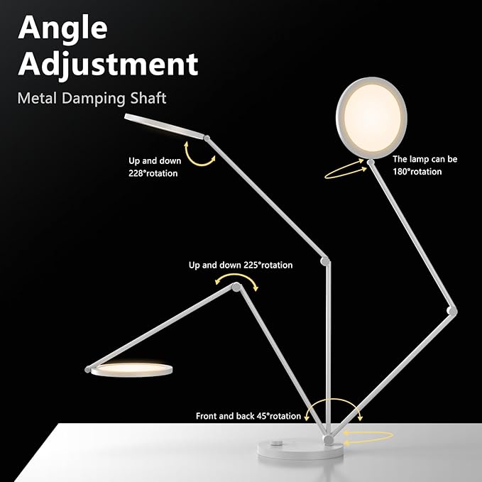 LED Desk Lamp for Home Office, Eye-Caring Modern Desk Light, 3 Color Temperature 10 Brightness Computer Light, Dimmable Desk Light with Memory & Timer Func, Metal Swing Arm Table Lamp (White)