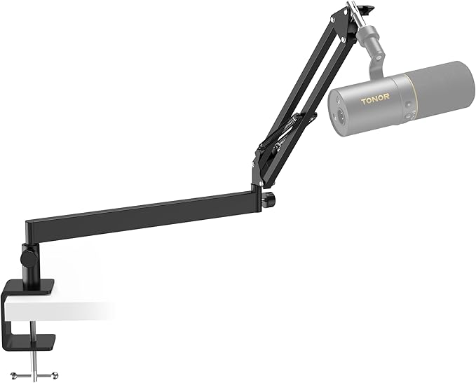 Tonor Mic Arm Desk Mount, Low Profile Boom Arm, Microphone Arm, Adjustable Mic Stand with Desk Mount Clamp, Cable Management, 3/8’’ and 5/8’’ Screwadapter for Most Microphone, Black, T20LP