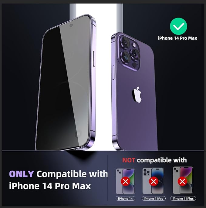Ruwa Privacy Screen Protector for iPhone 14 Pro Max [3-Pack] [6.7 Inch] Display Tempered Glass Film with Easy Installation Alignment Frame, 9H Hardness, Scratch Resistant, Case Friendly, Full Coverage