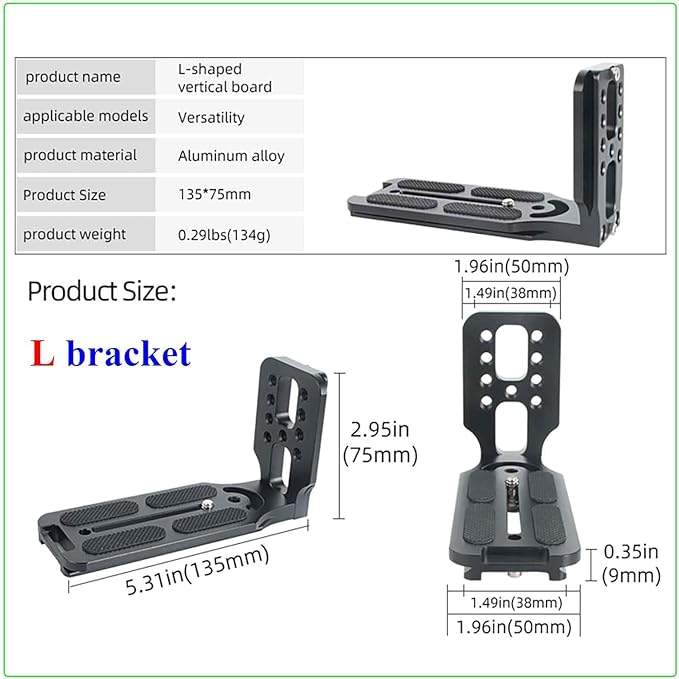 DSLR Camera L Bracket,Vertical Camera Mount,Quick Release Plate for Horizontal Vertical Photography, Compatible with Canon Nikon Sony Stabilizer Monopod Tripod